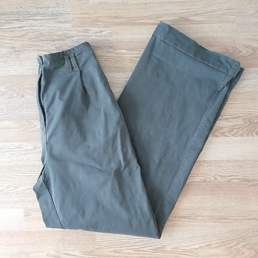Massimo Dutti High Rise Wide Leg Stretch Trouser Pants Green Size Medium - Picture 2 of 8